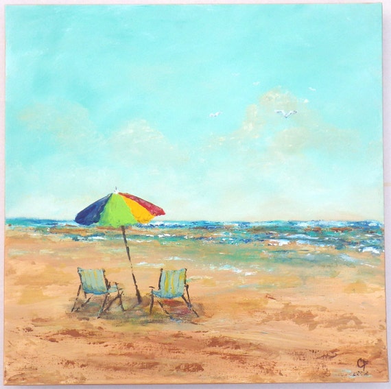 Abstract beach painting with beach chairs and by TheEscapeArtist