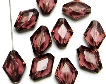 10 pcs Glass Beads Purple Amethyst 16x12 mm Vintage Faceted Czech B-140