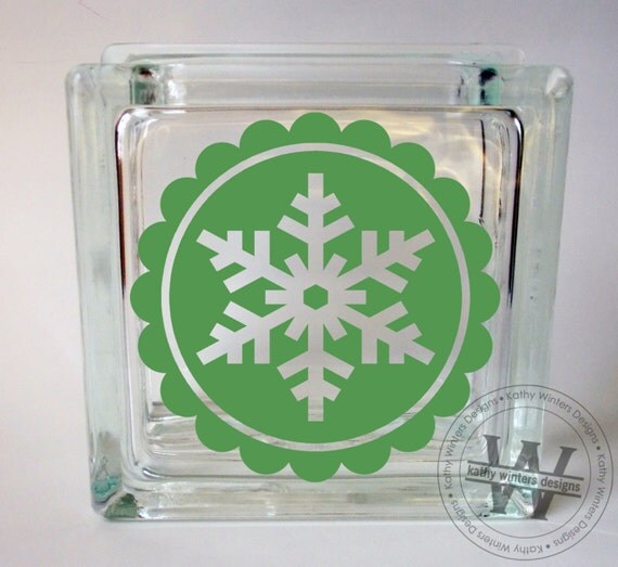 Vinyl Lettering Glass Block Decal Snowflake by KWintersDesigns