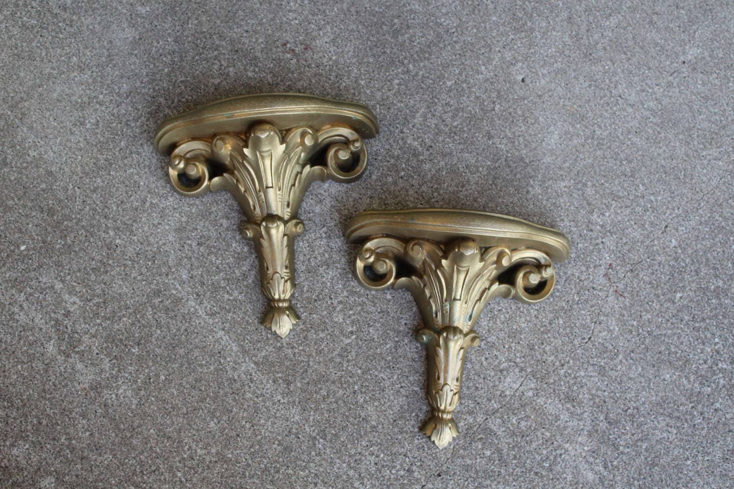 Vintage Wall Sconce Shelf Set Pair Two Gold Ornate Home Decor