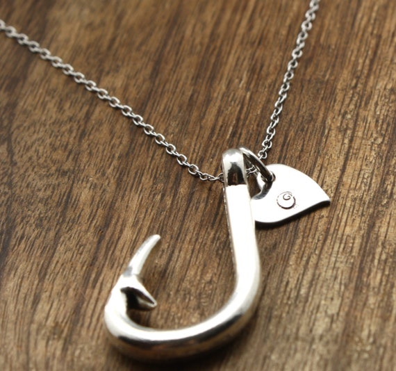 Personalize Fish Hook Necklace Fishing Hook by sierrametaldesign