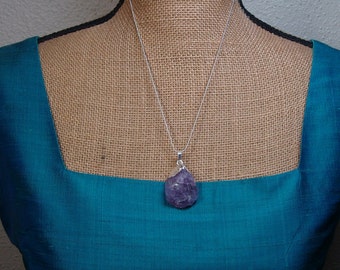 Natural Large Amethyst Solid 925 Sterling Silver Encrested Gemstone, and Silver Snake Chain