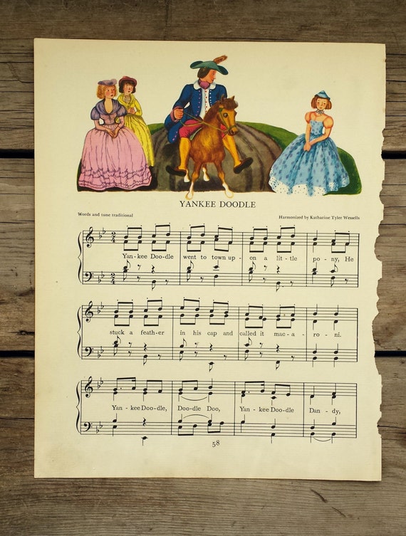 Items similar to Yankee Doodle. Vintage Nursery Rhyme Sheet Music for