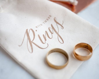 Rustic Gold Calligraphy Wedding Ring Bag, ring pillow alternative for Autumn Wedding