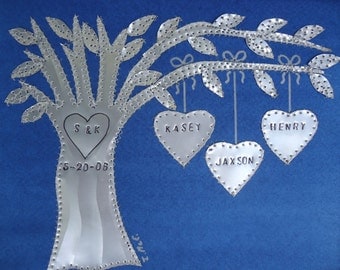 Tin Anniversary Gift - 10 Year Anniversary Gift - Family Tree - Personalized - Engraved Names and Wedding Date - Aluminum