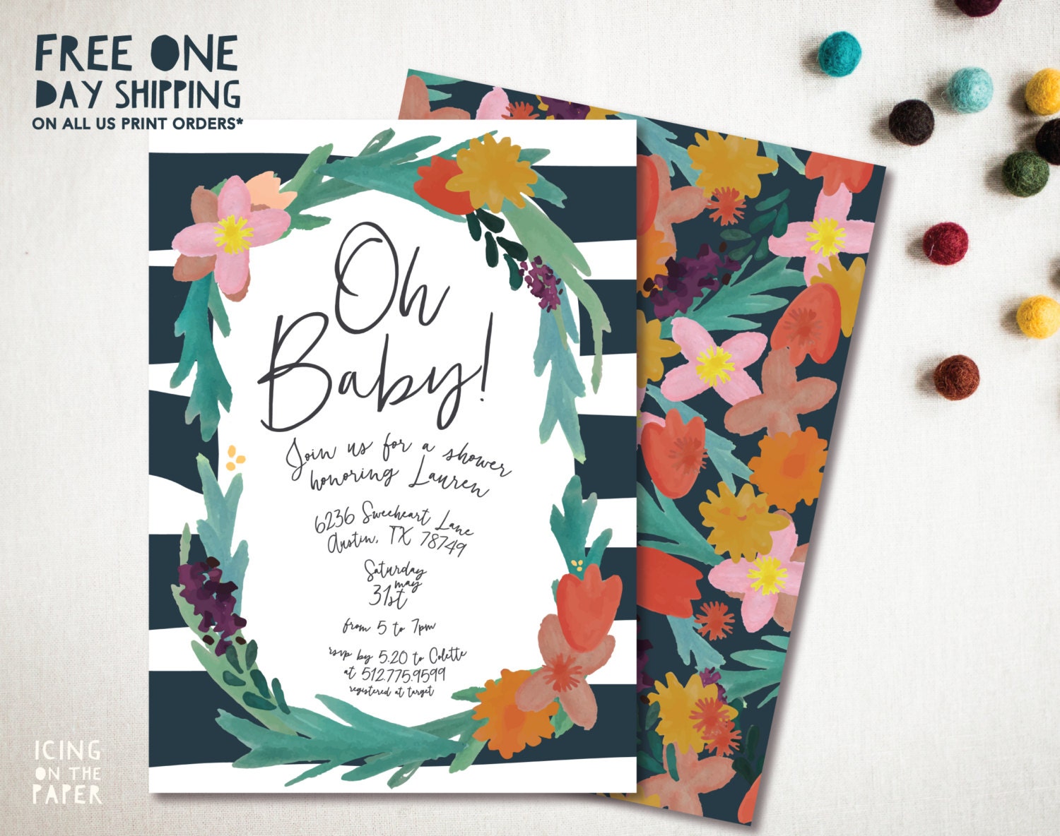 Floral Baby Shower Invitation by icingonthepaper on Etsy