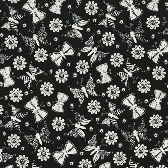 Modern Black and White Floral Fabric for Sale RJR Ink by fabric406