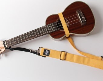 The Hug Strap, Handmade Ukulele Strap, No Need for Strap Buttons, Yellow, Gift for Uker