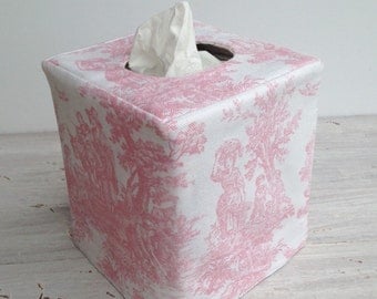 Pink toile reversible tissue box cover