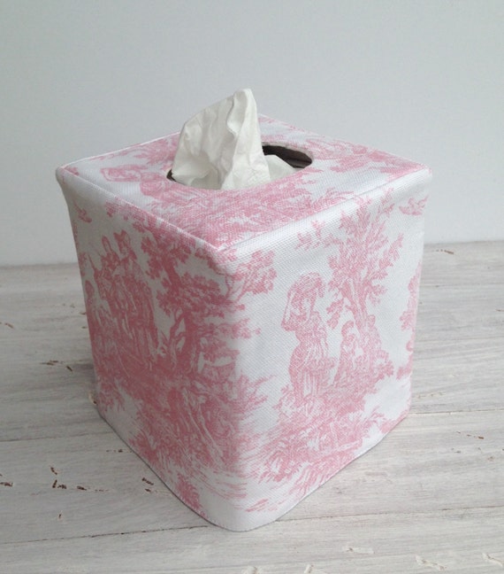 Pink Toile Reversible Tissue Box Cover pink toile reversible tissue box cover