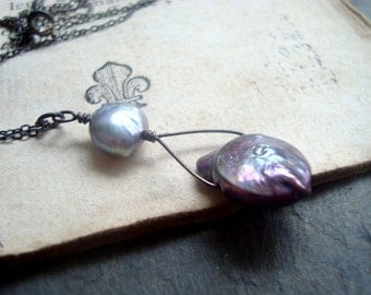 Lavender Pearl Necklace With Oxidized Sterling June Birthstone Pearl Jewelry Pendant Necklace Delicate Gifts Under 30 Bridesmaid Necklace