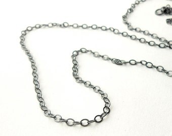 Oxidized Sterling Silver Finished Necklace Chain, Flat Cable Chain 2.5mm, Choose Length