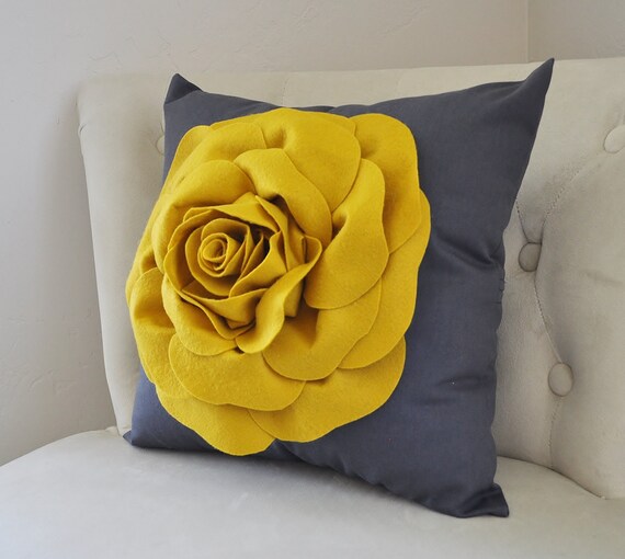 Mustard Yellow Rose Pillow French Country Mustard Yellow
