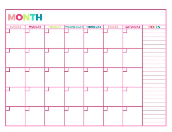 bright undated monthly planner printable month on 1