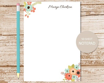personalized floral notepad . flower note pad . floral bunch . flowers notepad . personalized stationery . botanical stationary