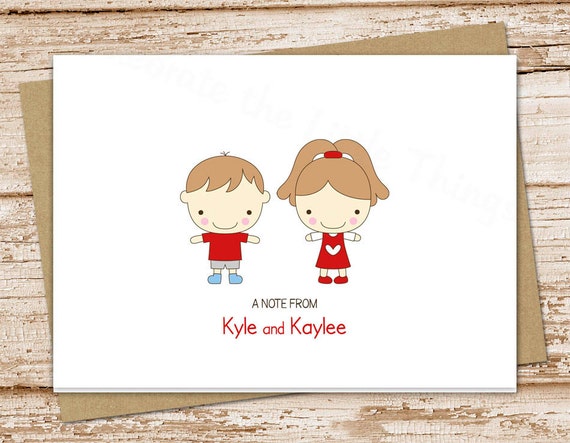personalized siblings note cards . custom notecards . children kids family twins folded stationery stationary . thank you cards . set of 8 Il_570xn
