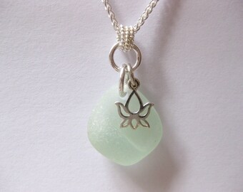 Seaglass Pendant - Lotus Jewelry Yoga Jewelry Handmade, Custom Jewlery