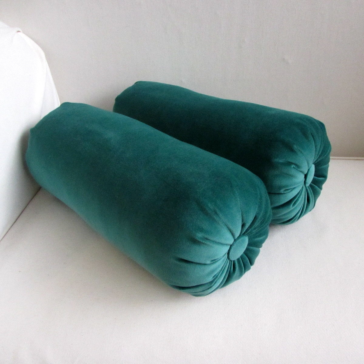 PAIR bolster pillows in teal green velvet 6x14 by theBolsterQueens