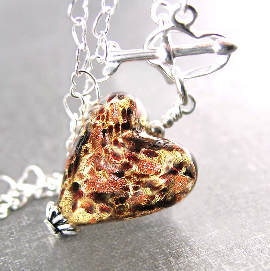 Murano Glass Heart Necklace Sterling Silver Heart
