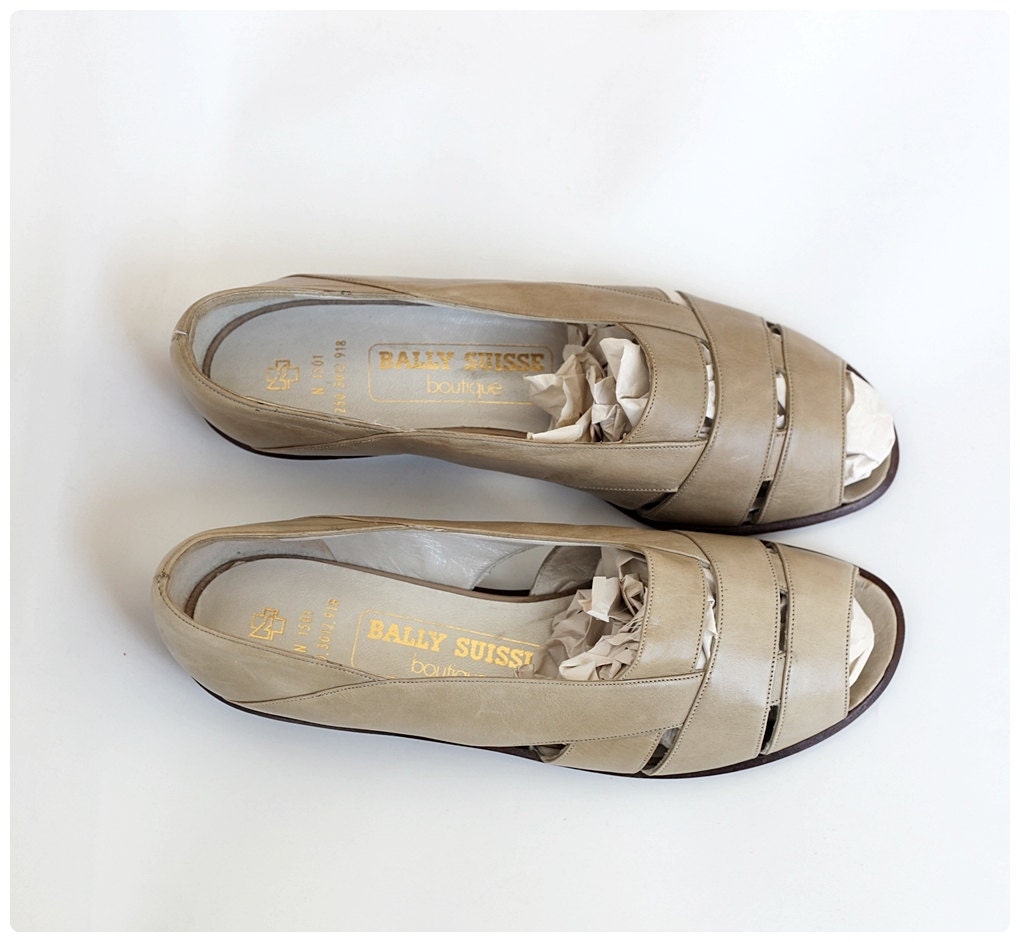 Bally Switzerland Peep Toe Flats 1980s Vintage by prvtcollection