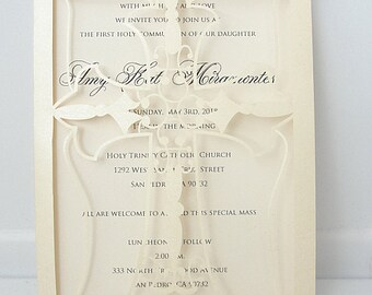 First Holy Communion Invitation, Confirmation Invitation, Baptism Invitation, Christening Invitation, Cross Invitation, CROSS IVORY