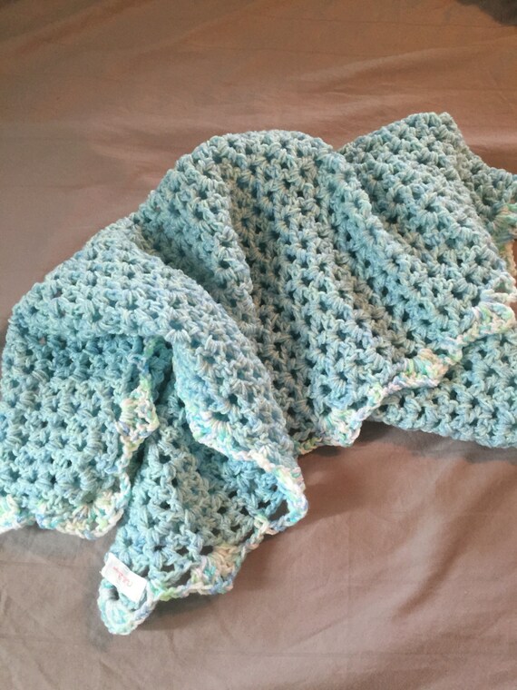 Blue and green baby blanket by ChelleDesign on Etsy