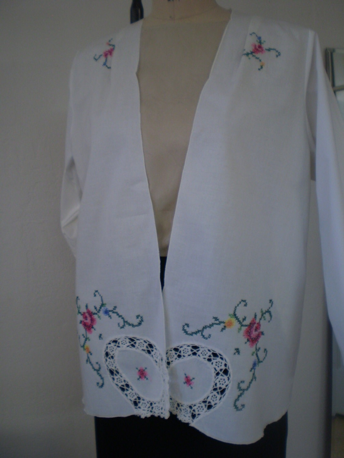 White cotton embroidery and crochet Jacket SALE 64.00 One of a
