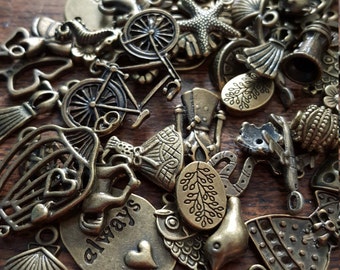 Charm and Bead Mix, 50 Charms, Mixed, Bronze Tone, UK Seller, random mix, bargain price while stocks last