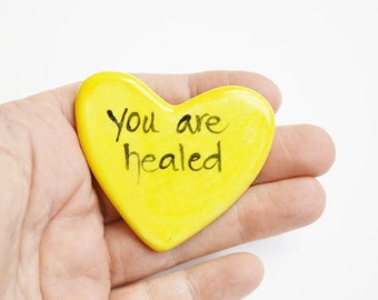 You Are Healed Ceramic Prayer Heart Yellow