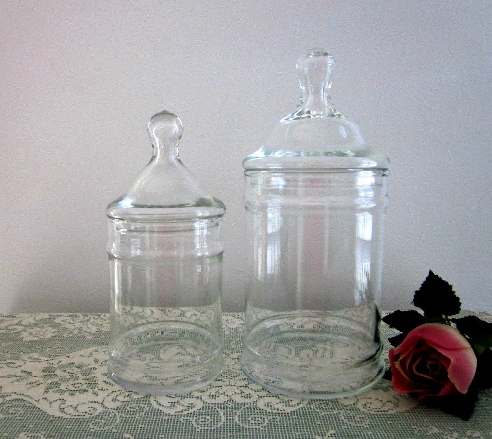 Vintage Two Clear Glass Apothecary Jars Pair Apothecary Jars