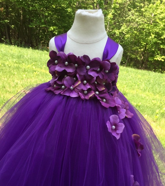 Plum Purple flower girl tulle dress girls purple tulle dress