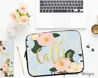 Personalized Laptop Sleeve-Water Color Flowers-Laptop Sleeve-Laptop Sleeve-Neoprene Laptop Sleeve-Laptop Cover-Watercolor Roses