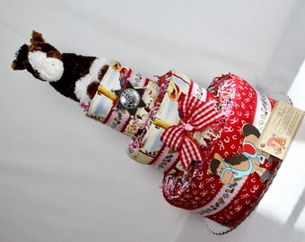 Horse Baby Diaper Cake Country Western Cow Girl Shower Gift or Centerpiece