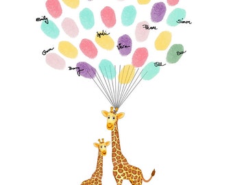 Baby Shower Guest Book Alternative, Fingerprint Tree with Giraffe, Baby Shower Thumbprint Guestbook, Baby Birthday - DIGITAL PRINTABLE JPEG
