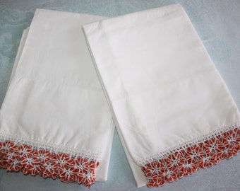 Set of hand crocheted vintage pillowcases
