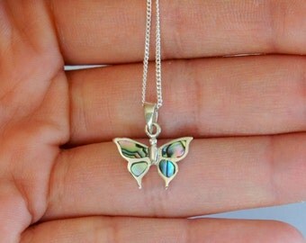 Sterling Silver Butterfly Necklace, Mother of Pearl, Seashell, Birthday Gift, Mother's Gift, Kids Jewelry, Kids Necklace, Girl Gift