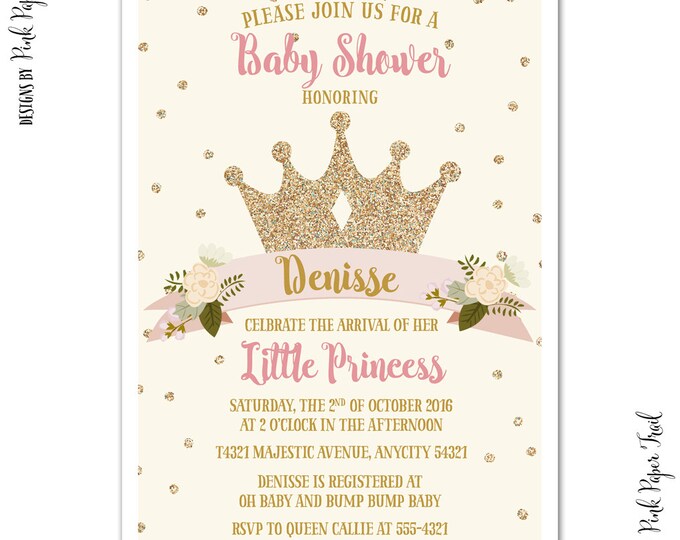 Shabby Chic Princess Party Invitation, Pink Princess, I Will Customize, Print Your Own