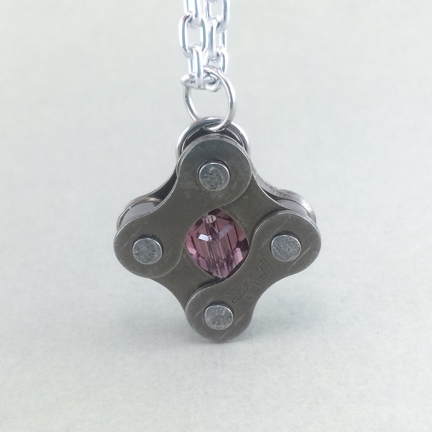 square bicycle chain necklace recycled metal bike jewelry