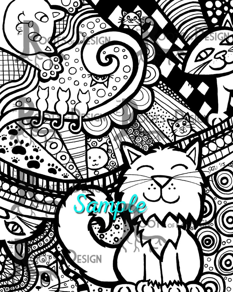 INSTANT DOWNLOAD Coloring Page Cat Art Print by RootsDesign