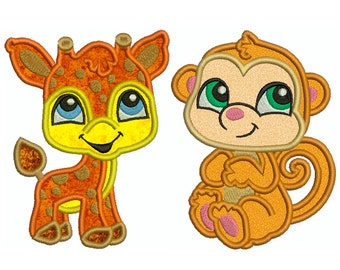 MONKEY & GIRAFFE - Machine Applique Embroidery - 2 Patterns in 2 Sizes - Instant Digital Download