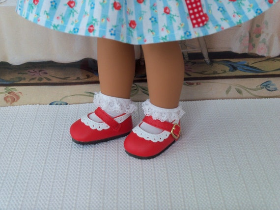 Wellie Wisher® Shoes / Red and White Scalloped Two Tone/ Accessories for American Girl Wellie Wishers®
