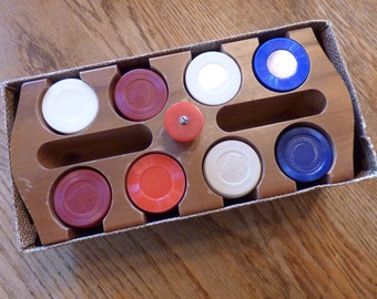 Rare Rectangular Vintage Poker Chip Holder With Chips