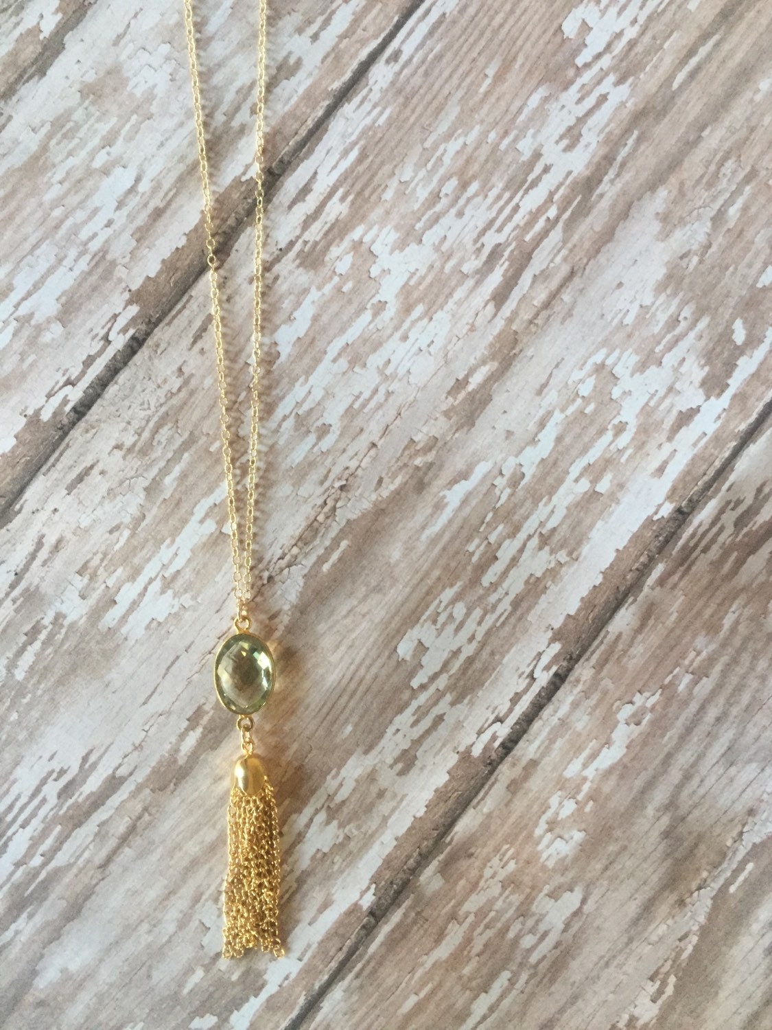 Gold Tassel Necklace Gemstone Tassel Necklace by RoseWaterDesigns