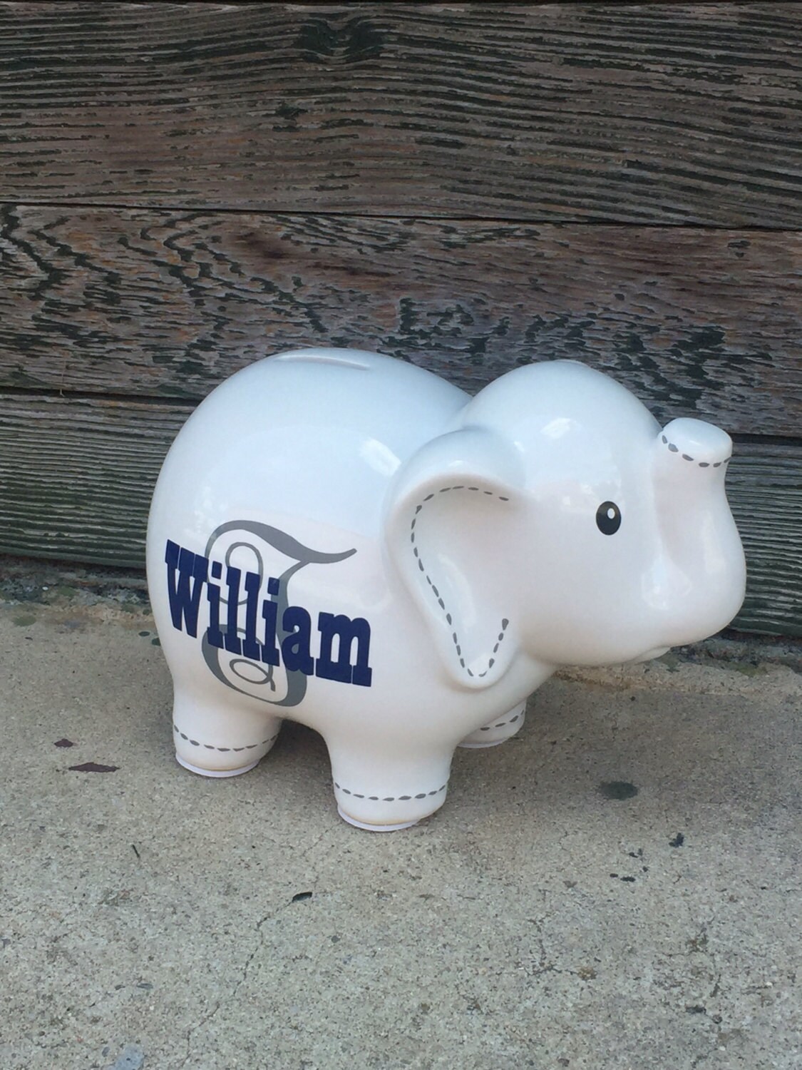 White Large Ceramic Elephant Piggy Bank Personalized Piggy