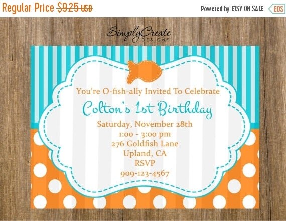 SALE Goldfish Invite Goldfish Invitation 5x7 Jpeg DIGITAL File Il_570xn