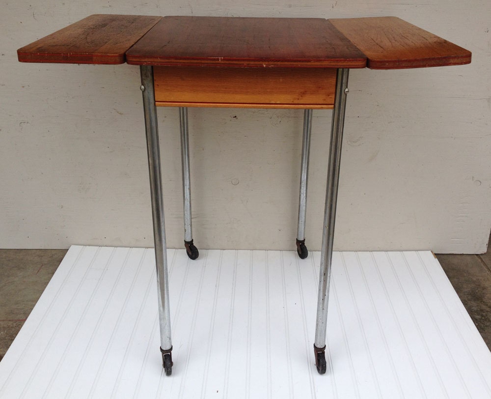Vintage Rolling Drop Leaf Table with Caster Wheels Haute Juice
