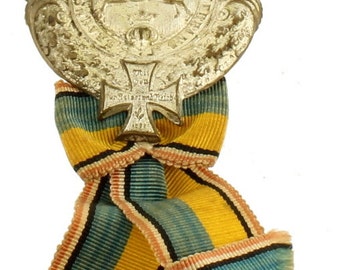 Antique Prussia 1887 Brunswick Landwehr Association Membership Badge Ribbon