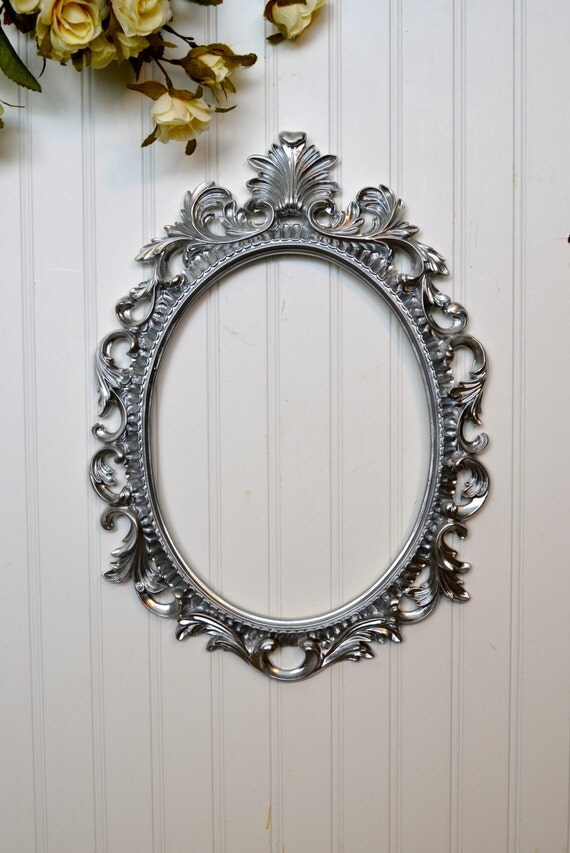Oval Picture Frame Large Ornate Baroque Fancy Silver Portrait
