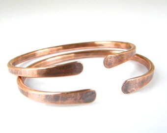 Mens Hammered Copper Wire Bracelet, Rustic Antiqued Copper Bracelet, 6 Gauge Copper Cuff, Made To Order