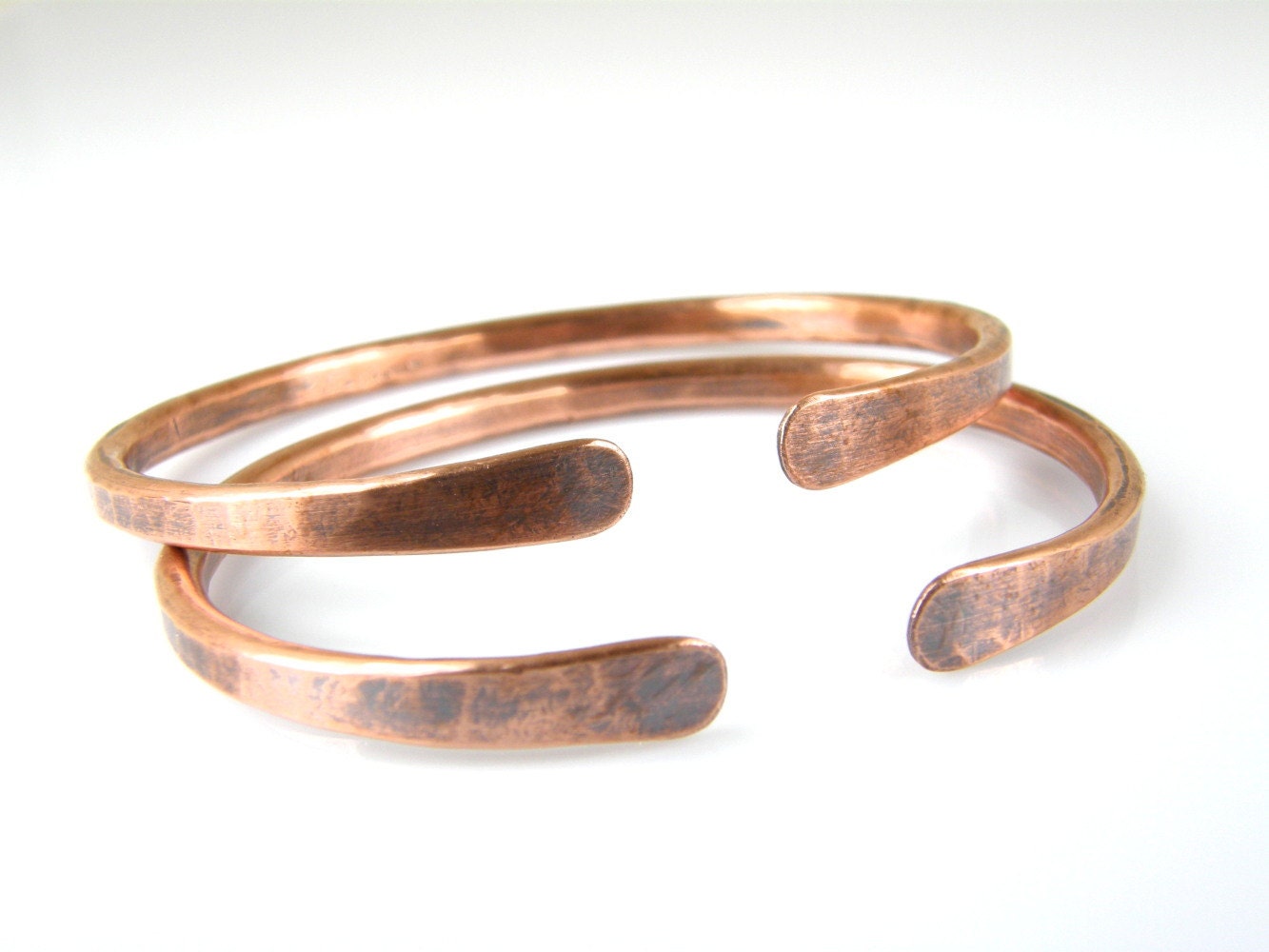Mens Hammered Copper Wire Bracelet Rustic Antiqued Copper